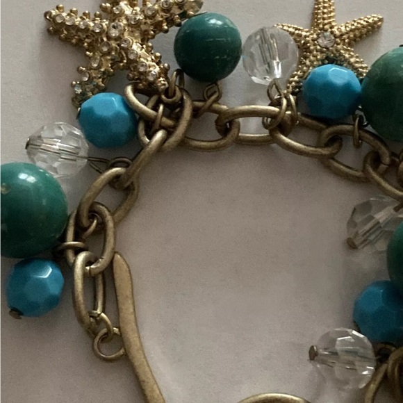 Vintage Y2K Bracelet Sea Motif Silver Starfish Seashells Turquoise Beads Charms - Picture 7 of 7